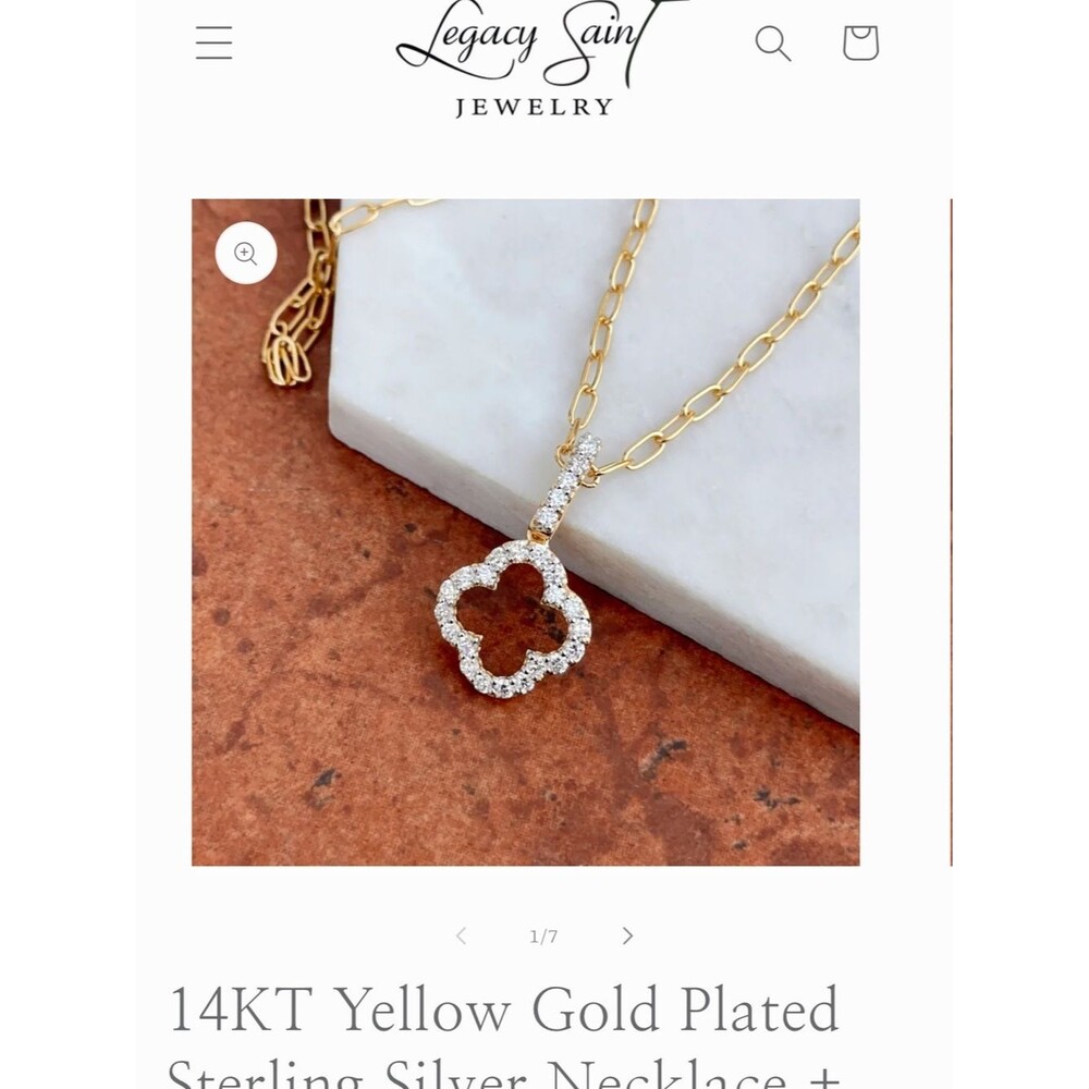 Yellow Gold Plated Clover Pendant Necklace with Cubic Zirconia